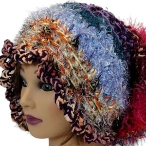 Slouchy Bohemian crocheted handmade OOAK multi colorful fibers